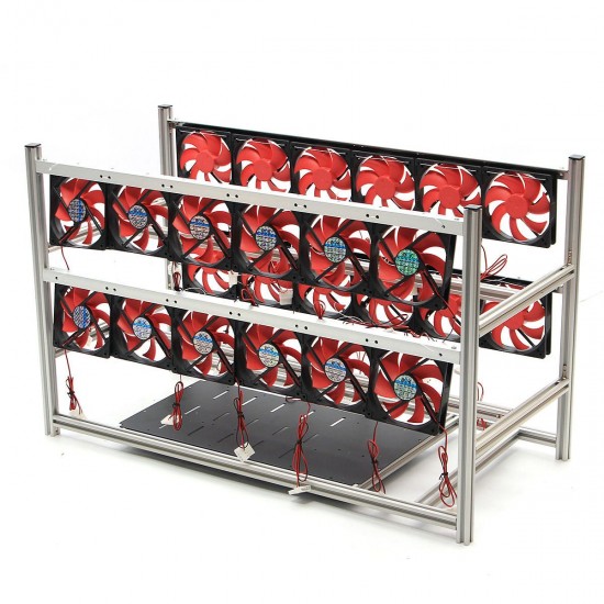 16 GPU Steel Coin Miner Mining Frame Steel Case LED Light With 24 Fans For ETH ZEC/BTB