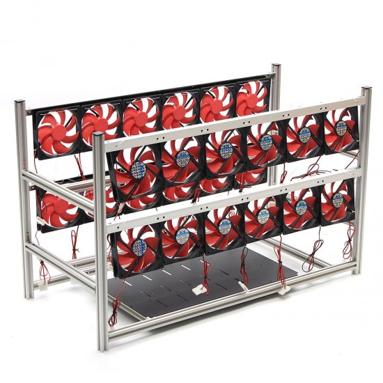 16 GPU Steel Coin Miner Mining Frame Steel Case LED Light With 24 Fans For ETH ZEC/BTB