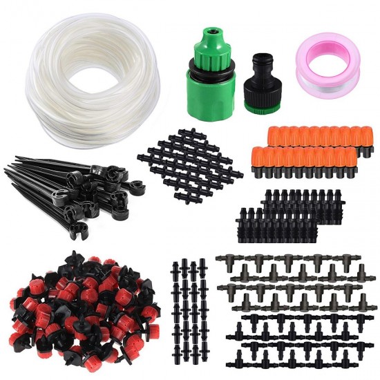 164pcs Drip Irrigation System Micro Drip Irrigation Kit DIY Patio Plant Watering Kit 15m Transparent Hose