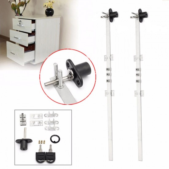 16mm 19mm Zinc Alloy Key Locking Cylinder Linkage Lock for 3 Drawers Cupboards Office Desk