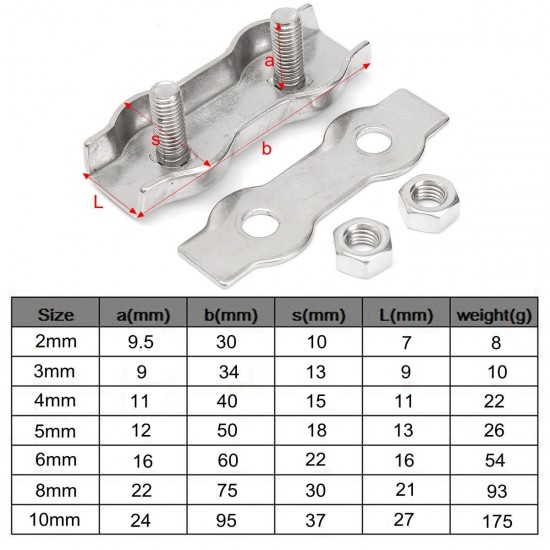 2-10mm 304 Stainless Steel Duplex Wire Rope Clip Grip Cable Clamp