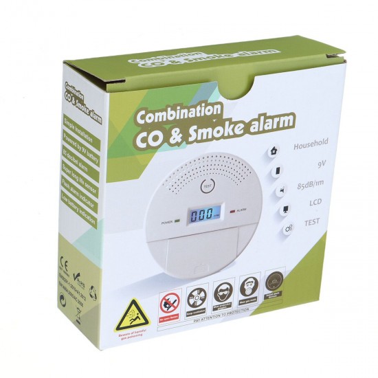 2 IN 1 Carbon Monoxide Smoke Alarm Sensor Toxic Gas Leak Detection Alarm