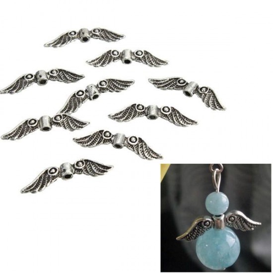 20pcs Silver Angel Fairy Wings Charm Spacer Beads Craft Hardware