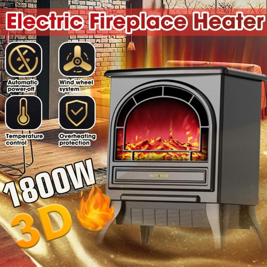 220V 1800W 3D Simulation Fire Electric Fireplace Heater Vertical Household Office