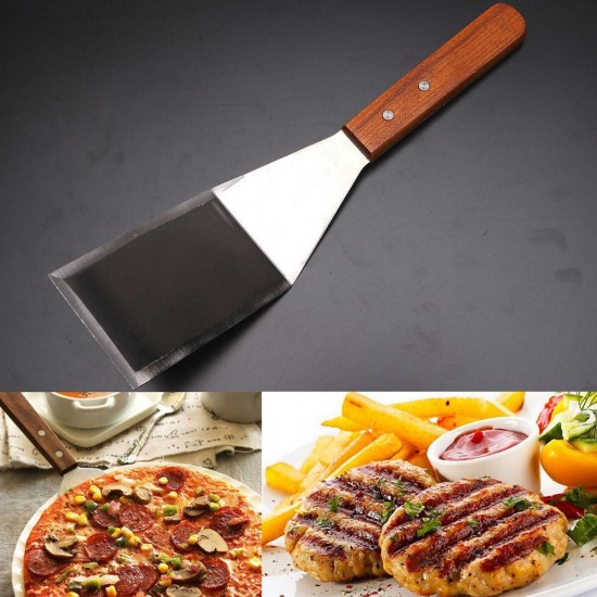 29×7×1.5cm Stainless Steel Spatula Scrapers Pancake Shovel Turner Scoop With Wooden Handle