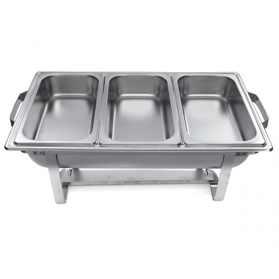 3 Plates Chafing Dish Tray Buffet Heating Stove Caterer Warmer Stainless Steel