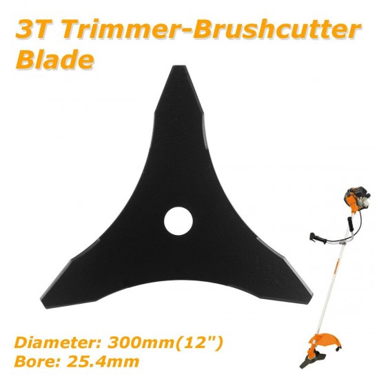 300mm 3 Teeth Brushcutter Trimmer Steel Blade Weed Machine Blade for 25.4mm Dia Strimmer