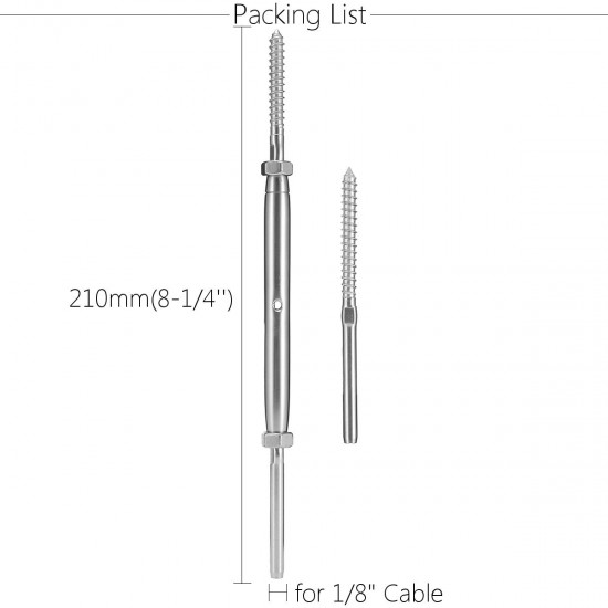 316 Stainless Steel Stud Swage Tensioner with Lag Screw Set for 1/8'' Cable Railing Rail