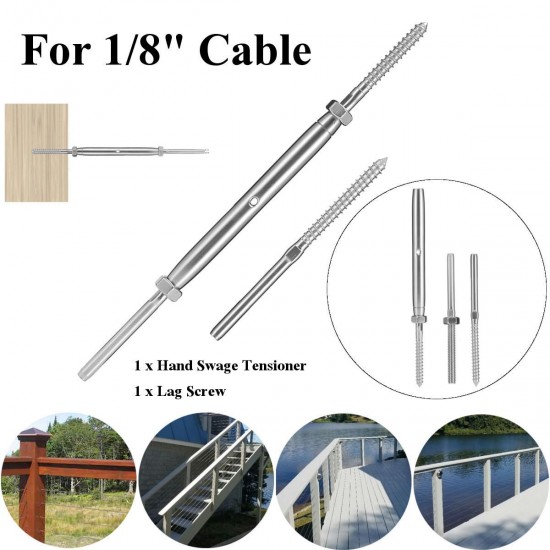 316 Stainless Steel Stud Swage Tensioner with Lag Screw Set for 1/8'' Cable Railing Rail