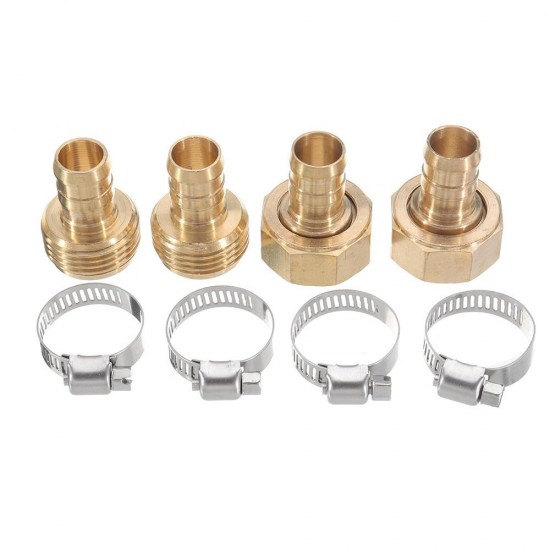 3/4'' NPT Brass Male Female Connector Garden Hose Repair Quick Connect Water Pipe Fittings Car Wash Adapter w/ Adjustable Ear Hose Clamp Clip