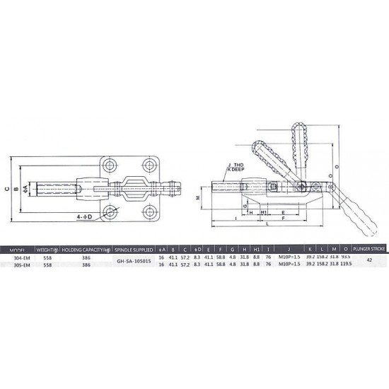 386Kg/851Lbs Quick Push Pull Type Toggle Clamp Straight Line Action Clamp 42mm Plunger Stroke