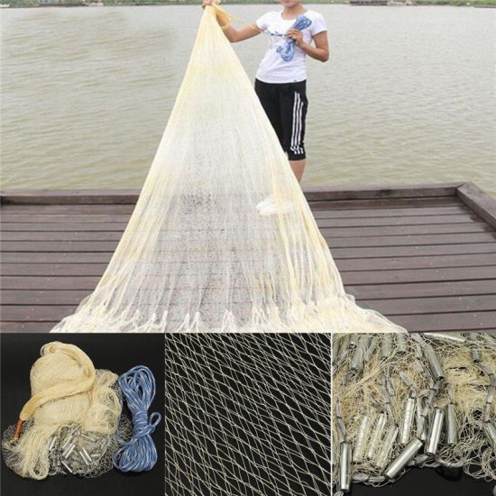 3M x 4M Hand Throw Fishing Net Nylon Monofilament Fish Gill Net Easy Throw Hand Casting Easy Throw