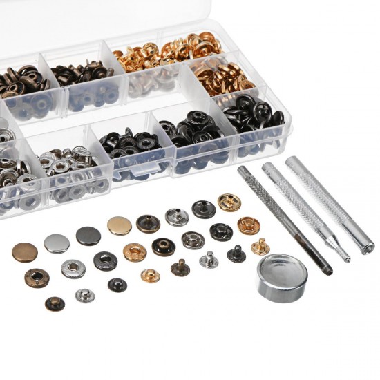 40/100 Set Rivets DIY Leather Craft Fasteners Buttons Copper Press Studs Silver Bronze Rivets With Tools