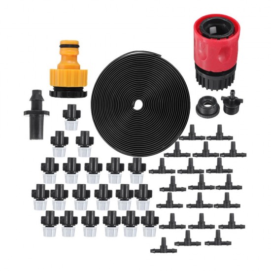 46Pcs/Set 15m Hose Outdoor Mist Coolant System Automatic Sprayer Plant Watering Sprinkler Quick Connector Nozzles Kits Drip DIY Garden Irrigation System