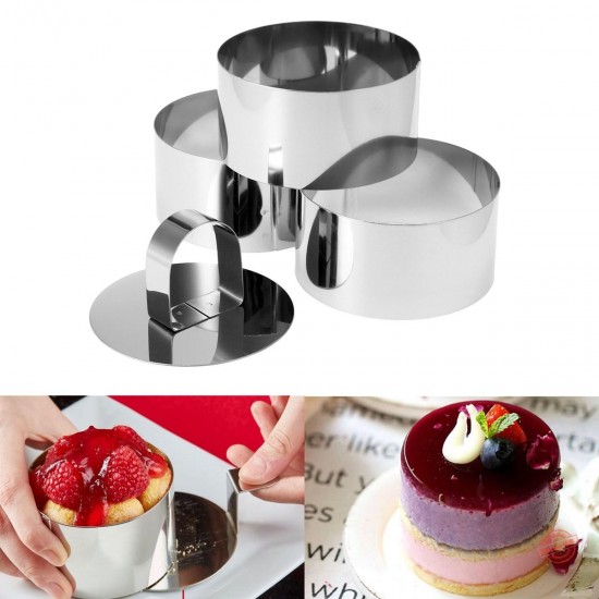 4Pcs Stainless Steel DIY Cake Mould Food Cooking Pusher & Round Rings Baking Tools