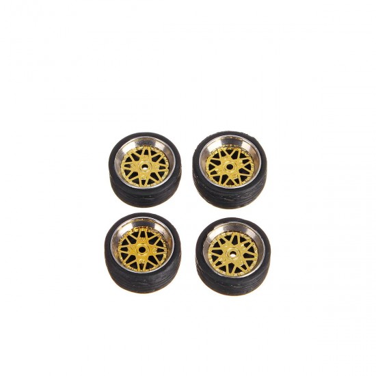 4Pcs Wheels Alloy Rubber Tire Axle Brake Disc for 1:64 Hot Wheel Tomy Car Model