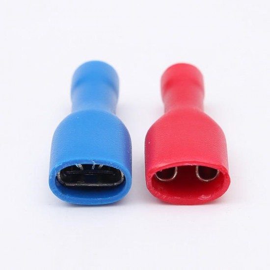 50Pcs 0.5-2.5mm² Red & Blue 6.3mm Female Insulated Spade Crimp Wire Connector Terminal