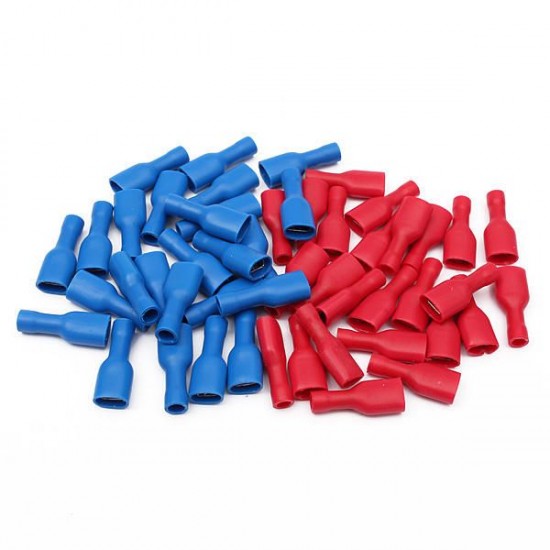 50Pcs 0.5-2.5mm² Red & Blue 6.3mm Female Insulated Spade Crimp Wire Connector Terminal