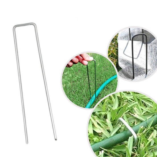 50Pcs Garden Stakes Galvanized Landscape Staples U-Type Nail Turf Staples Pins Rust Proof Sod Pins Pegs for Artificial Grass Securing Fences Weed Barrier Outdoor Wires Cords Tents Tarps