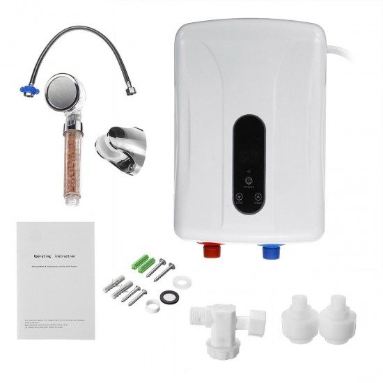 5500W 220V Mini Electric Hot Water Heater Shower Frequency Instant Thermostat Intelligent