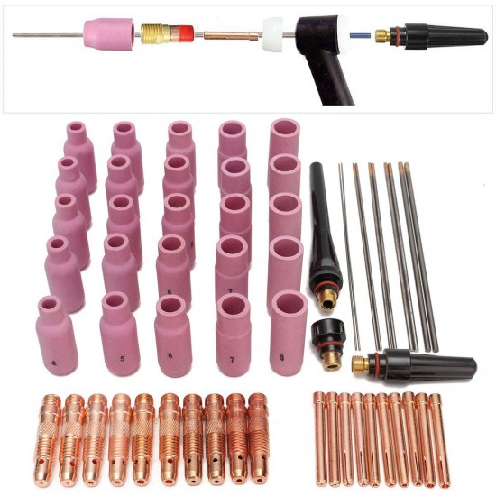 58Pcs TIG Welding Torch Kit WP-17 WP-18 WP-26 WL15 Nozzle Cups Collets