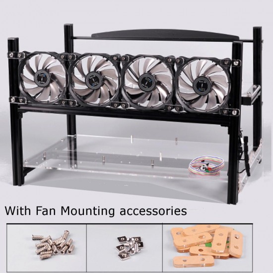 6 GPU Aluminum Open Air Miner Frame Mining Rig Case ETH BTC Ethereum With 4 Fan