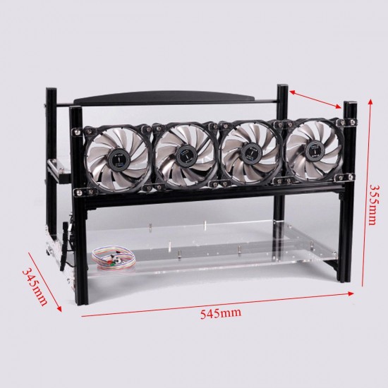 6 GPU Aluminum Open Air Miner Frame Mining Rig Case ETH BTC Ethereum With 4 Fan