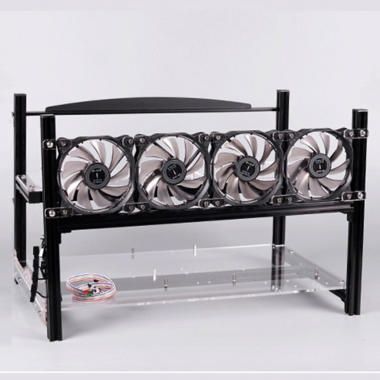 6 GPU Aluminum Open Air Miner Frame Mining Rig Case ETH BTC Ethereum With 4 Fan