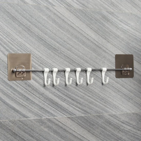6 Hook Vacuum Sticker Stainless Steel Towel Holder Rack Bathroom Non-marking Wall MECO
