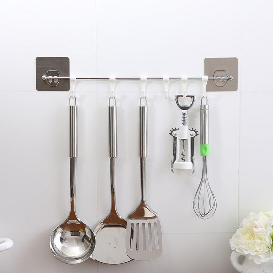 6 Hook Vacuum Sticker Stainless Steel Towel Holder Rack Bathroom Non-marking Wall MECO