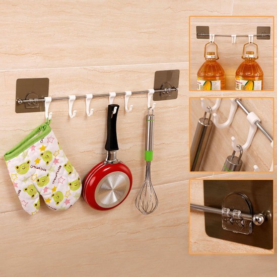 6 Hook Vacuum Sticker Stainless Steel Towel Holder Rack Bathroom Non-marking Wall MECO