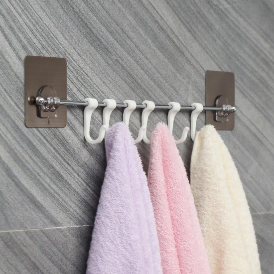 6 Hook Vacuum Sticker Stainless Steel Towel Holder Rack Bathroom Non-marking Wall MECO