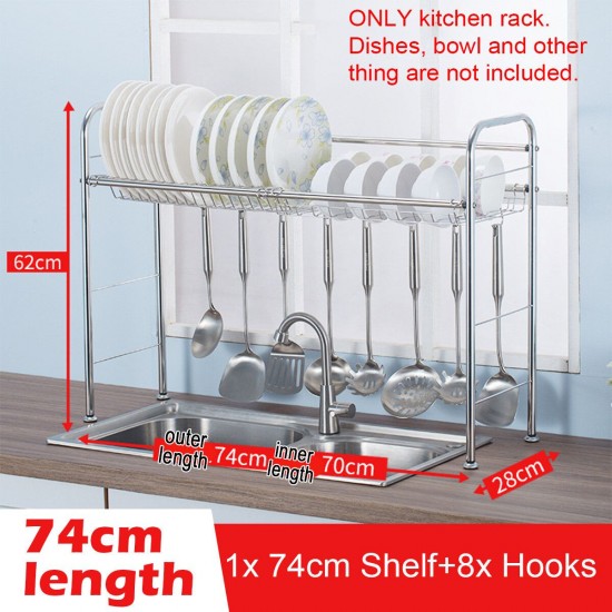 64/74/84/94CM Stainless Steel Kitchen Rack Dish Drain Shelf Drying Holder Over Sink