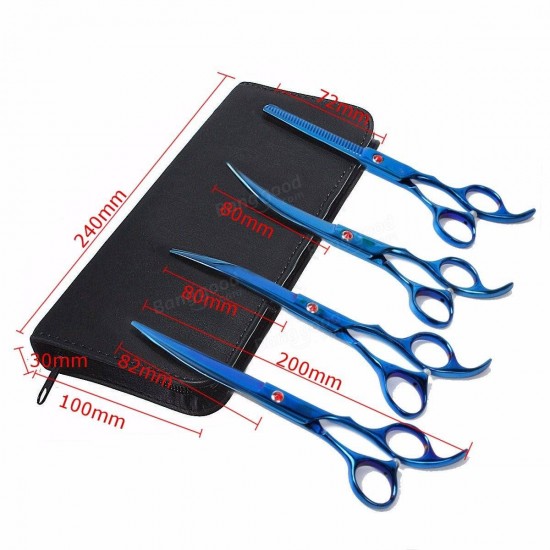 6Pcs Set PetT Dog Hair Cutting Plating Scissors Grooming set Curved Professional Hair Scissors Tool