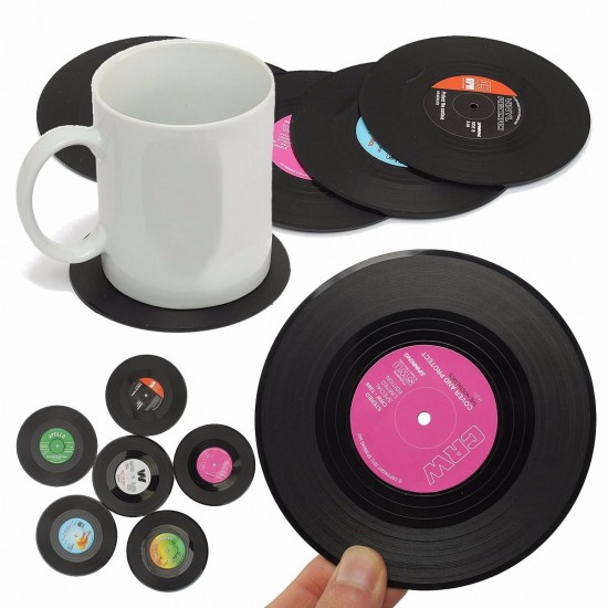 6pcs Vinyl Record Coaster Coffee Mug Holder Cup Mat Retro Placemat