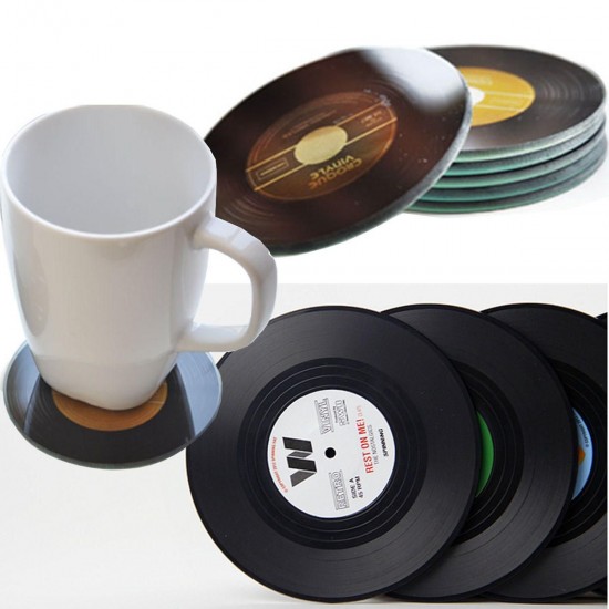 6pcs Vinyl Record Coaster Coffee Mug Holder Cup Mat Retro Placemat