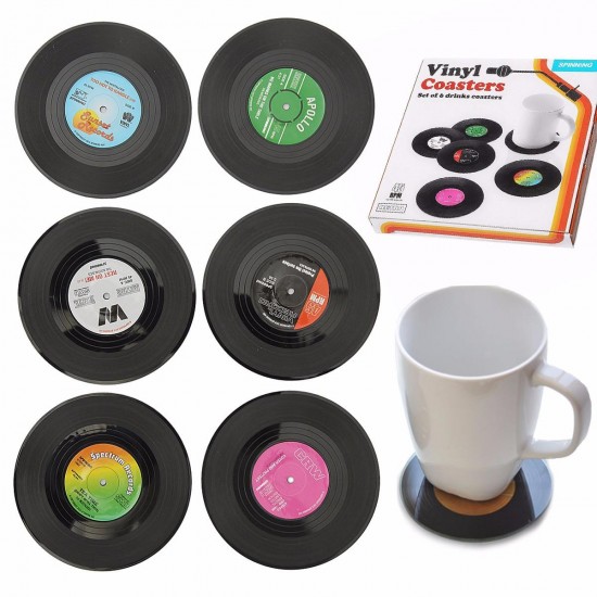 6pcs Vinyl Record Coaster Coffee Mug Holder Cup Mat Retro Placemat