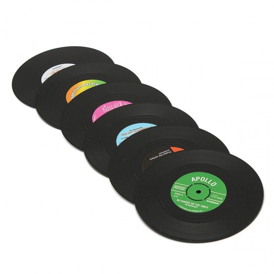 6pcs Vinyl Record Coaster Coffee Mug Holder Cup Mat Retro Placemat