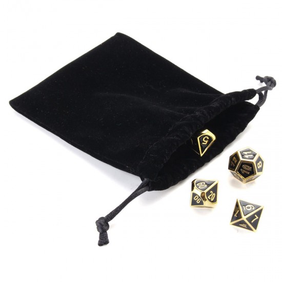 7Pcs Gold Dice Zinc Alloy Metal Polyhedral Role Multi-sided D4-D20 with Bags