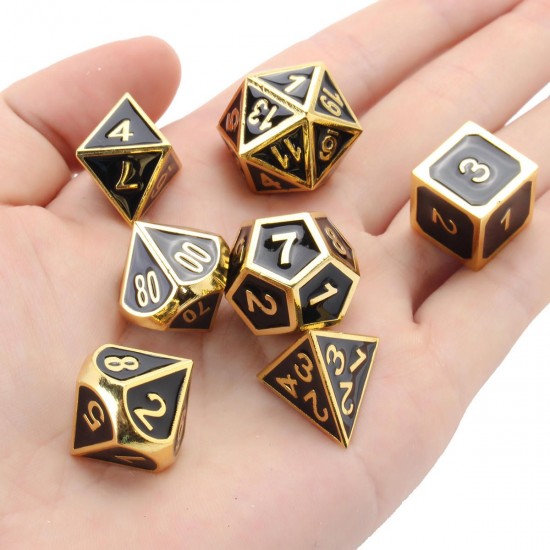 7Pcs Gold Dice Zinc Alloy Metal Polyhedral Role Multi-sided D4-D20 with Bags