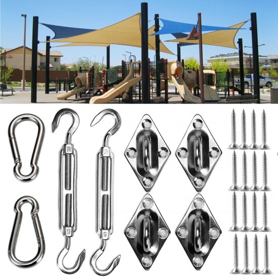 8Pcs Stainless Steel Outdoor Sun Sail Shade Canopy DIY Fixing Fittings Hardware Accessory Tools Kit