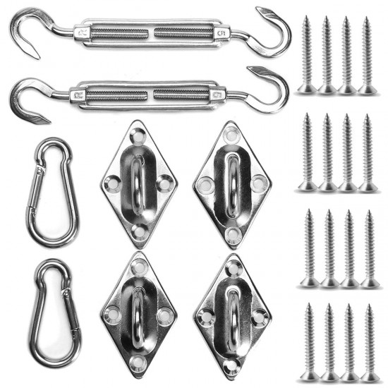 8Pcs Stainless Steel Outdoor Sun Sail Shade Canopy DIY Fixing Fittings Hardware Accessory Tools Kit