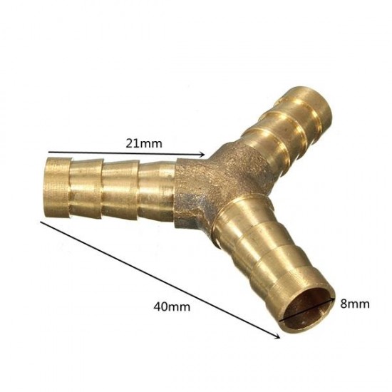 8mm Solid Brass Y Connector 3 Ways Hose Joiner Barbed Y Splitter