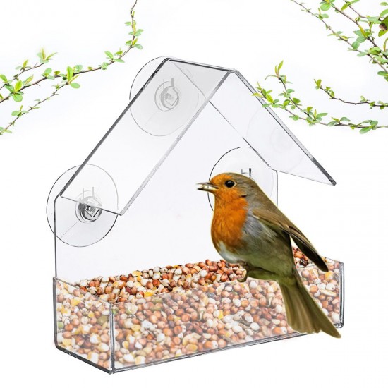 Acrylic Transparent Bird Squirrel Feeder Tray Birdhouse Window Suction Cup Mount