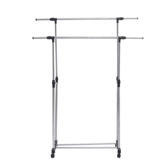 Adjustable Stainless Steel Rolling Rail Movement Cloth Storage Drying Rack Double Bar Hanger Garment