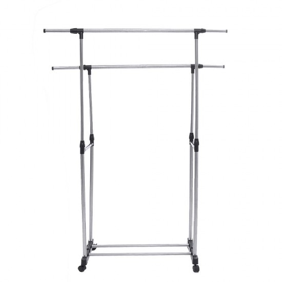 Adjustable Stainless Steel Rolling Rail Movement Cloth Storage Drying Rack Double Bar Hanger Garment