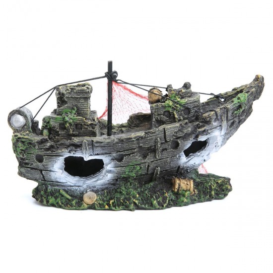 Aquarium Ornament Wreck Sailing Boats Sunk Ship Destroyer Fish Tank Cave Decor Model