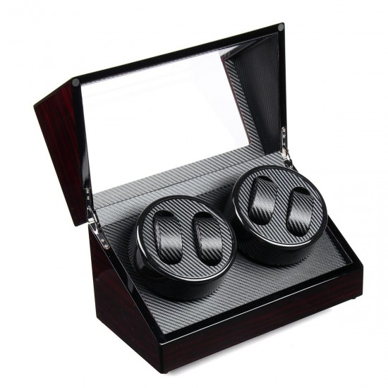 Automatic Watch Winder Carbon Fiber Jewelry Storage Case Watches Display Box 2 Unites