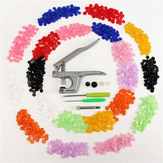 Button Fastener Snap Pliers with 350Pcs T5 Snap Resin Plastic Poppers Buttons