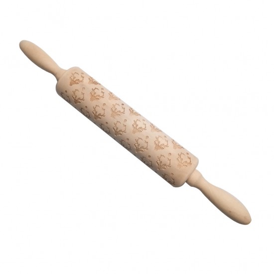 Christmas Wooden Rolling Pin Deer Pattern Engraved Embossing Rollers for Pastry Cookies Baking